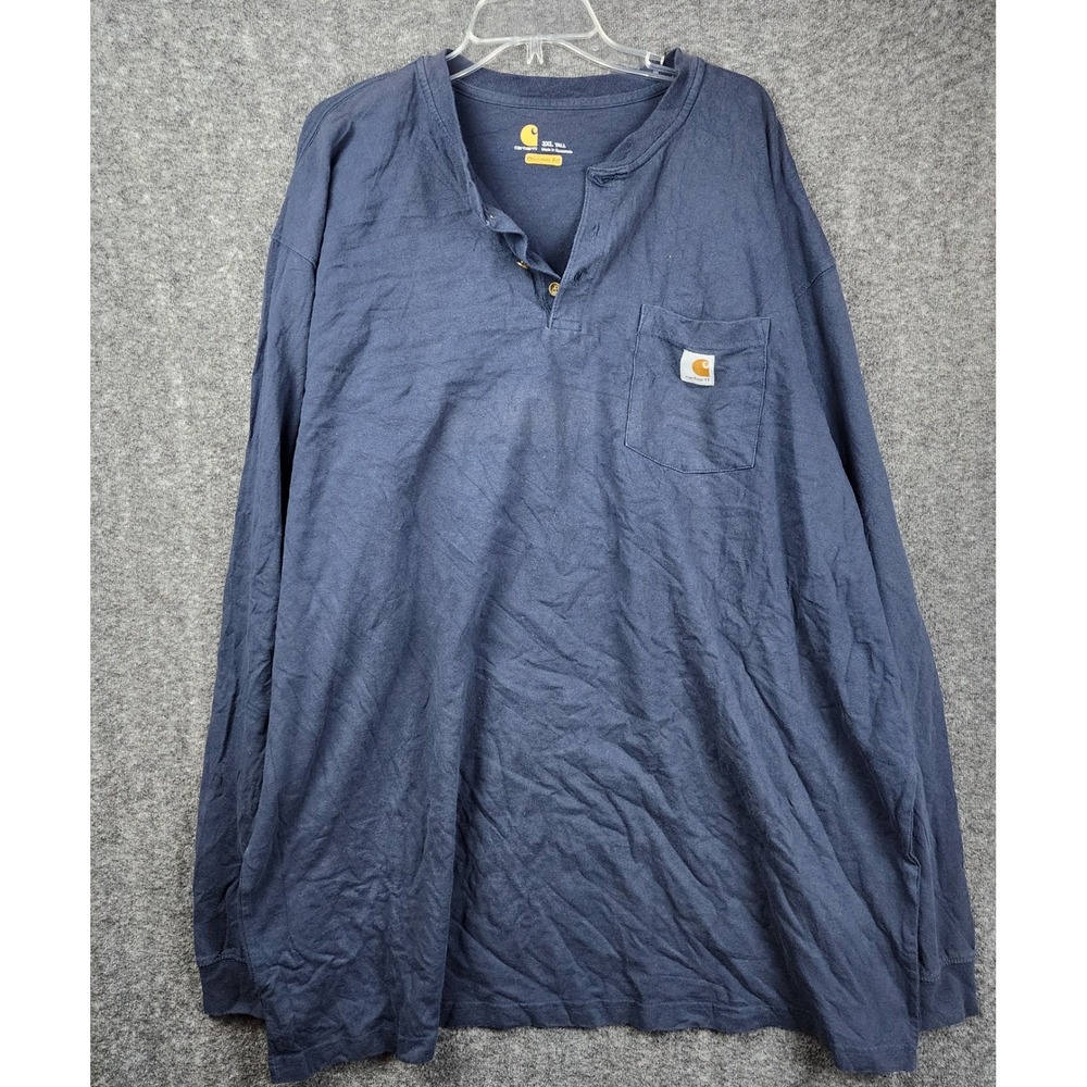 Carhartt Henley Shirt‎ Mens 3XL Tall Blue Long Sleeve K128 Pocket Original Fit